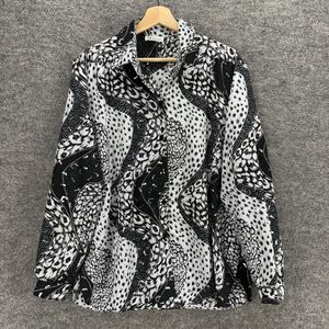 All Hours Shirt Women L Large Black Geometric Button Up Collared Long Sleeve